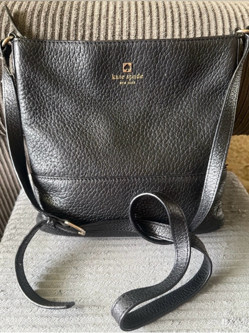 Kate Spade Vintage  Black Pebbled Leather Crossbody with Gold Logo